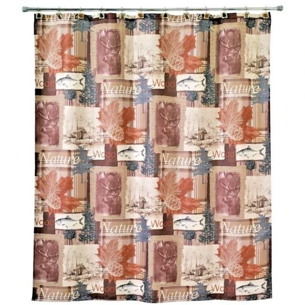Avanti Nature Walk Shower Curtain Cloth Fabric Cabin Lodge Camp Rustic Bear Dear